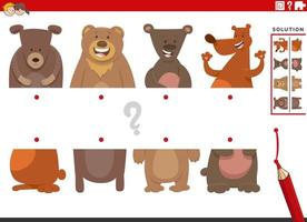 match halves of pictures with funny bears educational game vector