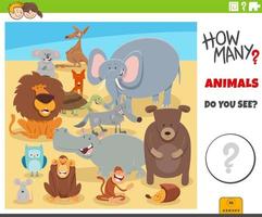 counting cartoon wild animals educational game vector