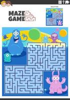 maze game activity with cartoon monster characters vector