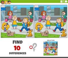 differences game with cartoon children in the city vector