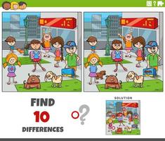 differences game with cartoon kids in the city vector