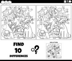 differences game with cartoon dogs coloring page vector