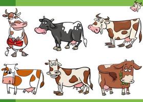 cartoon cows farm animals comic characters set vector