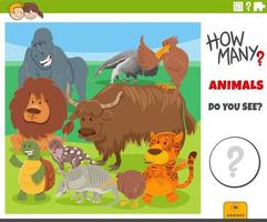 cuántos dibujos animados animales salvajes juego educativo vector
