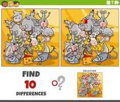 differences game with cartoon mice animal characters group vector