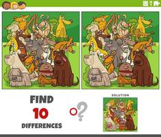 differences game with cartoon dogs animal characters group vector