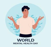 World mental health day illustration. Man meditating with eyes closed. vector