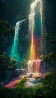 cascada con un arco iris en el medio de él. generativo ai. foto