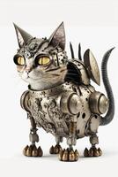 cat in a mechanical suit with green eyes. . photo