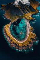 un isla en el medio de un cuerpo de agua. generativo ai. foto