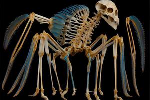 esqueleto de un pájaro en un negro antecedentes. generativo ai. foto