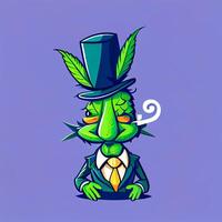 dibujos animados marijuana hoja personaje de fumar un cigarrillo. generativo ai. foto