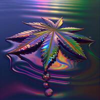 marijuana leaf floating on top of a body of water. . photo