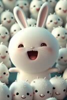 white bunny surrounded by lots of white balls. . photo