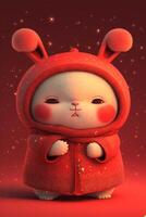 cartoon rabbit dressed in a red coat. . photo