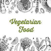 Vegetarian food background. Hand drawn vector illustration in sketch style. Restaurant menu design