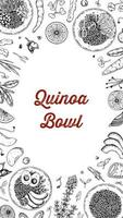 Quinoa bowl background. Hand drawn vector illustration in sketch style. Restaurant menu design