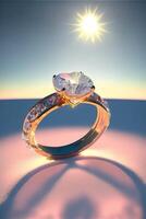 diamond ring sitting on top of a snow covered ground. . photo