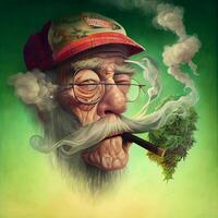 painting of an old man smoking a cigarette. . photo