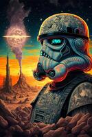 digital painting of a stormtrooper in the desert. . photo