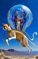 cat that is flying in the sky. . photo