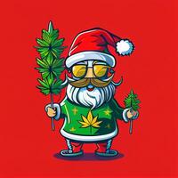 cartoon santa claus holding a pot of marijuana. . photo