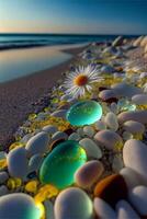 bunch of stones sitting on top of a beach. . photo