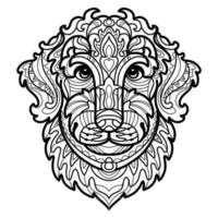 Abstract dog with decorative ornaments and doodle elements. Close up retriever dog head. Vector illustration. For adult antistress coloring page, print, design, decor, T-shirt, tattoo, embrodery