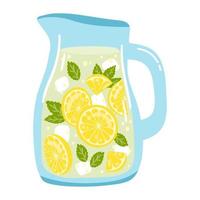 Hand drawn jar with lemonade and mint. Vector illustration of fresh summer drink, tasty health beverage, refreshing citrus drink