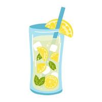 mano dibujado vaso de limonada con rebanado limones y menta. vector ilustración de refrescante bebida, Fresco sabroso verano bebida