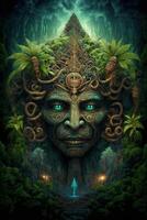 digital painting of a face in the jungle. . photo