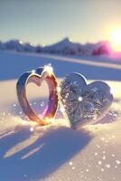 couple of rings sitting on top of a snow covered ground. . photo