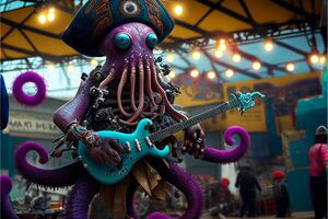 statue of an octopus playing a guitar. . photo