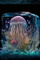 an ice block with a jellyfish inside of it. . photo