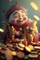 cartoon character sitting on top of a pile of coins. . photo