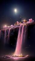 waterfall with a full moon in the background. . photo