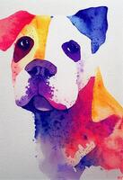 close up of a watercolor painting of a dog. . photo