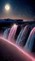 waterfall with a full moon in the background. . photo