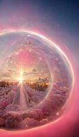 view of a sunset through a bubble. . photo