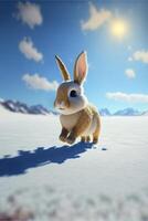 Conejo ese es en pie en el nieve. generativo ai. foto