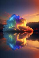 colorful cloud floating on top of a body of water. . photo