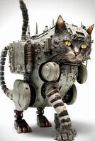 close up of a cat with a machine on its back. . photo