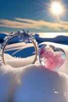 couple of rings sitting on top of a snow covered ground. . photo