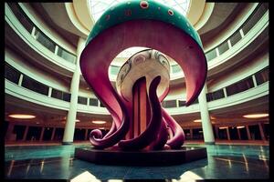 sculpture of an octopus inside of a building. . photo