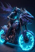 dragon riding on the back of a motorcycle. . photo