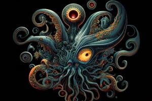 painting of an octopus on a black background. photo