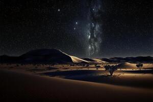 Desierto a noche con el lechoso en el cielo. generativo ai. foto