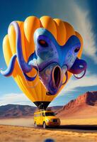hot air balloon with an octopus sticking out of its mouth. . photo