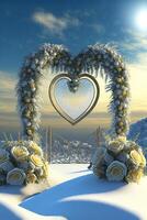 wedding arch decorated with flowers in the snow. . photo