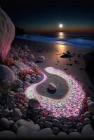 picture of a beach at night with pebbles arranged in the shape of a s. . photo